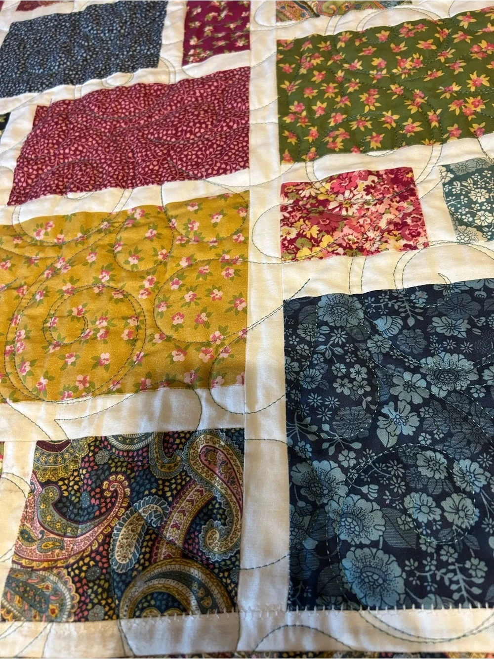 ONE OF A KIND - HANDCRAFTED Paisy &  Floral Quilt - Multicolor